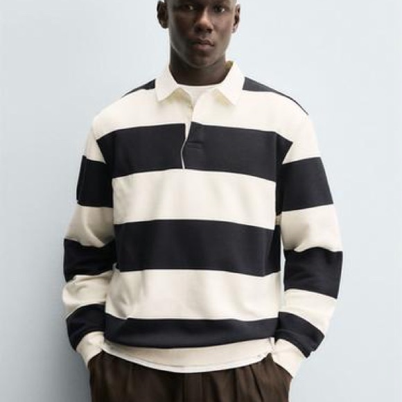 Zara Other - Zara XL long sleeve Navy and White Striped Rugby Polo